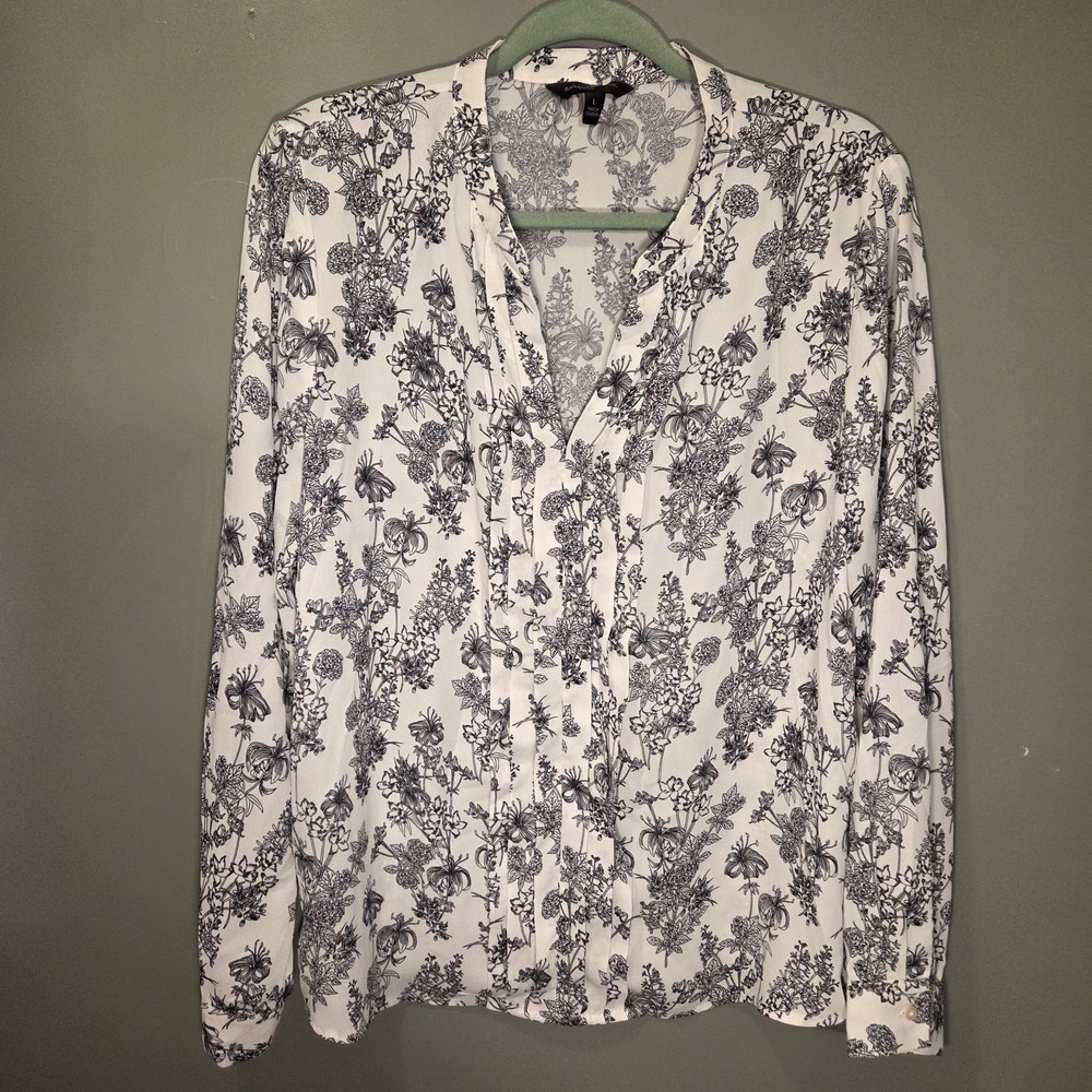 Banana Republic Floral‎ Print Long Sleeve Blouse, Women's Size L, Black & White